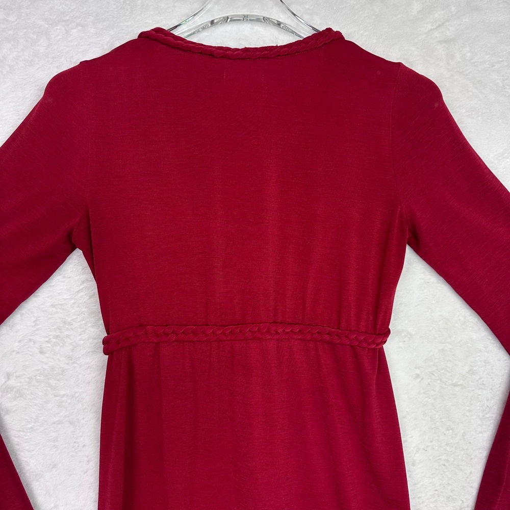 Sophie Max Women Red Braided V-Neck Empire Waist Long Sleeve Tunic Top Small - Picture 10 of 11